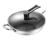 Zerodis Poêle à Griller Antiadhésive, Wok en Acier Inoxydable avec Poignée Ergonomique, Chauffage Uniforme, Plaque de Cuisson Polyvalente, Conception en Acier à (32cm/12.6in (avec couverture et