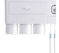 Zerodis Porte-Brosse à Dents Mural, Support à Ventouse sans Perçage, Tasse Inversée, Support, étagère de Toilette Supérieure, Tiroir Central, Boîte de (3 Tasses Gris (31.4x11.3x20cm/12.4x4.4x7.9in))