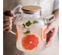 Zerodis Réfrigérateur en Verre de 1800 Ml avec Couvercle de Filtre à Filtre en Bambou de Style Nordique pour Boissons à thé