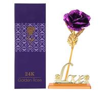 Zerodis Rose Fleurs Artificielle en Feuille d'or 24K Rose Eternelle Cadeau pour La Saint-Valentin Décoration de Table Fête des Mères Mariage Fiançailles Cérémonie Anniversaire(Purple)