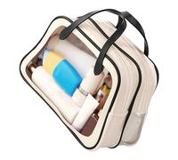 Zerodis Sac Cosmétique Sec et Humide, PVC Imperméable, Organisateur Cosmétique de Voyage Extra Large pour Femmes et Familles, 11,4x5,9x6,7 Pouces (Beige)