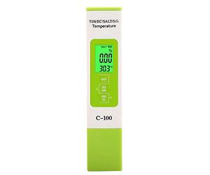 Zerodis Testeur pH Mètre Electronique, Kit de Test d'eau C-100 5 en 1 testeur d'eau de Mer de Salinité TDS EC testeur Multifonction de qualité de l'eau avec rétro-éclairage