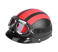 Zerone Demi-Casque de Moto Universel avec Lunettes UV à Visière, Cuir, Visage Ouvert, Rouge, pour Scooter Cruiser