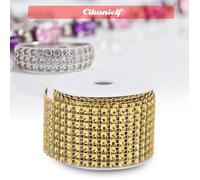 zerone Maille de strass Rouleau De Ruban Brillant En Maille Strass 3 Pièces Garniture Faite à La Main. mercerie thermocollant Or