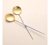 Zerophilo Ensemble de couverts à salade, cuillère et fourchette 29 cm, acier inoxydable 18/10 plaqué titane (or blanc)