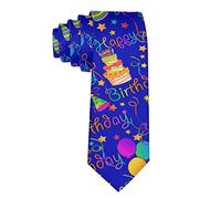zerosevenee Cravate classique fantaisie pour homme, Gâteau joyeux anniversaire bleu roi, taille unique