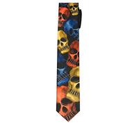 zerosevenee Cravate pour homme avec tête de mort pour Halloween, Bleu/rouge/jaune, taille unique