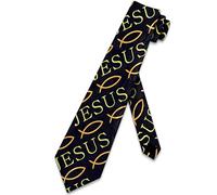 zerosevenee Jesus Fish Ties Cravate religieuse pour homme Cravate chrétienne Noir Taille unique, Comme indiqué sur la photo, taille unique