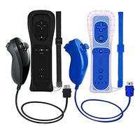 ZeroStory Lot de 2 manettes sans fil et Nunchuck pour console Wii et Wii U, manette de jeu avec étui en silicone et dragonne (noir et bleu foncé)
