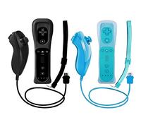 ZeroStory Lot de 2 manettes sans fil et Nunchuck pour console Wii et Wii U, manette de jeu avec étui en silicone et dragonne (noir et bleu clair)