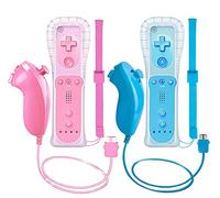 ZeroStory Lot de 2 manettes sans fil et Nunchuck pour console Wii et Wii U, manette de jeu avec étui en silicone et dragonne (rose et bleu)