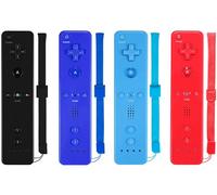 ZeroStory Lot de 4 télécommandes avec coque en silicone et dragonne pour console Wii U Noir + bleu foncé + rouge + bleu