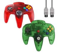 ZeroStory Manette classique N64, manette filaire N64 améliorée pour console de jeu vidéo N64 (rouge transparent et vert transparent)