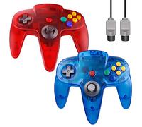 ZeroStory Manette classique N64, manette filaire N64 améliorée pour console de jeu vidéo N64 (rouge transparent et bleu transparent)