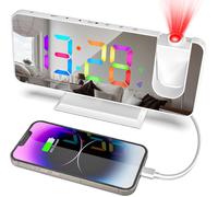 zerotop 7.4¿ Reveil Projecteur Réveil Horloge Digitale Horloge Numérique avec Port de USB, 5 Niveaux de Luminosité Réglables, Double Alarme, Snooze, 12/24h, Reveil Projecteur Plafond pour Chambre