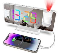 zerotop 7.4“ Reveil Projecteur Réveil Horloge Digitale Horloge Numérique avec Port de USB, 5 Niveaux de Luminosité Réglables, Double Alarme, Snooze, 12/24h, Reveil Projecteur Plafond pour Chambre