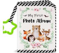 Zeroupshop Album photo souvenir bébé 18 x 14 cm Tissu Oxford doux avec imprimés animaux et miroir arrière souvenir pour nouveau-né et cadeaux de famille
