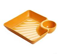 zeroupshop Assiette à raviolis carrée divisée avec compartiment à sauce pour cuisine et service quotidien - Plateau à goûter en plastique PP incassable pour tapas Gyoza, sushi et tapas, 18,3 cm, vert