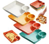 Zeroupshop Assiette à Sauce Rectangulaire avec Compartiments lot de 4