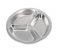 Zeroupshop Assiette ronde en acier inoxydable à 3 compartiments, avec finition argentée, portable pour l'école, le bureau, les pique-niques, les fêtes, 24 cm (26 cm)