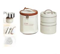 Zeroupshop Boîte à déjeuner isotherme en acier inoxydable 304 - Passe au micro-ondes - Fermeture étanche - Pour bureau - Portable - Thermique avec compartiments amovibles - Beige (modèle micro-ondes)