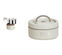 Zeroupshop Boîte à déjeuner isotherme en acier inoxydable 304 - Passe au micro-ondes - Fermeture étanche - Pour bureau - Portable - Thermique avec compartiments amovibles - Beige (modèle micro-ondes =
