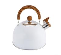 Zeroupshop Bouilloire sifflante de 2,5 l pour cuisinière, chaudière à eau en acier inoxydable avec poignée en bois, chauffage rapide fort pour induction électrique au gaz (2,5 l, blanc)
