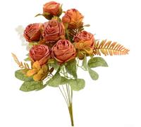 zeroupshop Bouquet Mariage Artificial Silk Flowers 35cm Élégant(Caramel) | Tissu soie pour durable, tiges fil de fer, longue durée, couleurs vives, pour intérieur extérieur