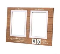 Zeroupshop Cadre photo double en bois pour anniversaire de mariage - 10 x 15 cm - Décoration murale ou de table rustique pour mariage de couples - Jaune