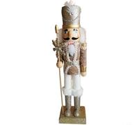 Zeroupshop Casse-noisette de Noël en bois de 38,1 cm avec bouche mobile interactive, peinte à la main, décoration dorée et argentée pour table de vacances, étagère, cheminée (doré)