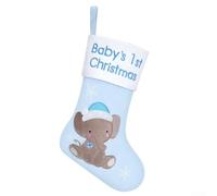 Zeroupshop Chaussette de Noël en tissu doux pour bébé avec motif éléphant rose et chapeau de Père Noël, décoration à suspendre pour sapin de cheminée ou balustrade, souvenir festif (bleu)