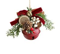 Zeroupshop Cloche de Noël en fer avec nœud et pendentif en forme de pomme de pin - Décoration d'intérieur et d'extérieur - Décoration d'intérieur et d'extérieur (fruit de pin rouge)