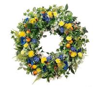 Zeroupshop Couronne de fleurs artificielles en plastique multicolore 35 cm pour porte d'entrée, mur, fenêtre, jardin, mariage, fête d'anniversaire, été, printemps, décoration d'intérieur (35 cm)