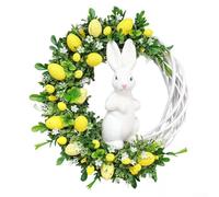 Zeroupshop Couronne de Pâques avec lapin et œufs, 27 cm, guirlande de porte de printemps en acrylique, décoration florale multicolore à suspendre pour porte d'entrée, mur, cheminée, décoration de fête
