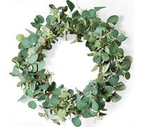 Zeroupshop Couronne d'eucalyptus artificiel réaliste de 45 cm, guirlande florale synthétique en plastique vert pour porte d'entrée, mur, fenêtre, cheminée, décoration d'intérieur de ferme, décoration
