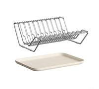 Zeroupshop Égouttoir à vaisselle en acier inoxydable avec plateau, support géométrique élégant pour comptoir de cuisine, organiseur antirouille, argenté, 30,3 x 24 x 10 cm, prêt à l'emploi (égouttoir