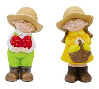 Zeroupshop Ensemble de statues de jardin en céramique, garçon et fille avec figurines de fruits pour décoration d'intérieur et d'extérieur, ornements modernes et minimalistes en argile pour salon