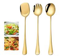Zeroupshop Ensemble d'ustensiles de service en acier inoxydable à long manche avec cuillère, fourchette, spatule pour plats chauds, cuisine moderne, outils de salle à manger, kit de 3 pièces (doré)