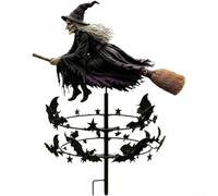 zeroupshop Éolienne Jardin Sorcière Noire Structure pour robuste Éolienne | Design imaginaire, sorcière , chauve-souris superposée, accent , extérieur enchanté