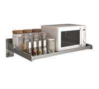 Zeroupshop Étagère murale pour four à micro-ondes pour rangement de cuisine, support en acier au carbone robuste pour cuiseur à riz et cafetière, organisateur peu encombrant avec crochets, gris, 35 x