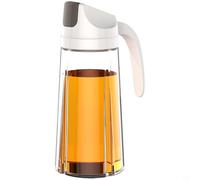 Zeroupshop Flacon distributeur d'huile automatique en verre avec buse anti-fuite, récipient à condiments de cuisine, pour sauce soja, vinaigre, poignée ergonomique, blanc, 12 x 9 x 21,7 cm (630 ml