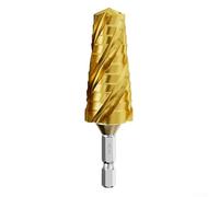 Zeroupshop Foret étagé en acier rapide à quatre cannelures - Outil de coupe du bois et du métal - Équipement de perçage professionnel avec étiquette de diamètre de profondeur (doré 14-24 mm)