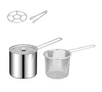 Zeroupshop Friteuse en acier inoxydable avec panier passoire et couvercle en verre, poignée en bois résistante à la chaleur, petite poêle de 12 cm pour nouilles, pâtes, soupe (B)