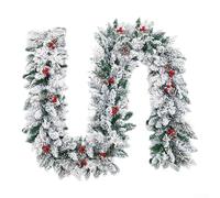 Zeroupshop Guirlande de Noël festive pour cheminée, pavillon, porte, décoration de vacances d'intérieur, rotin PVC, vigne blanche et verte, 1,8 m x 2,7 m