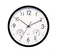 Zeroupshop Horloge murale d'extérieur avec cadran de 30,5 cm, jauge de température et d'humidité, cadre en plastique résistant aux intempéries, facile à suspendre pour jardin, terrasse ou clôture