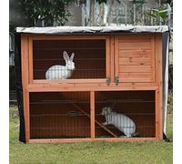 Zeroupshop Housse de clapier d'extérieur double avec tissu imperméable enduit de polyuréthane, 15 trous de ventilation, fenêtre de visualisation transparente et accès à fermeture éclair, pour lapins