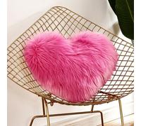 Zeroupshop Housse de coussin moelleuse en forme de cœur en fausse peluche douce à poils longs avec fermeture éclair invisible pour canapé, chaise, lit, chambre d'enfant - 40 x 50 cm (rose)