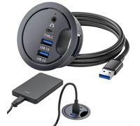 Zeroupshop Hub à œillets pour bureau d'ordinateur avec ports USB 3.0 Interface audio Organisateur de câble Casque Microphone Port pour ordinateur portable de bureau Station de travail