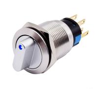 Zeroupshop Interrupteur à bouton-poussoir rotatif en métal de 19 mm, 2 positions, 3-6 V avec LED, en acier inoxydable, étanche IP66 IK09 pour équipement industriel de machines CNC (bleu)