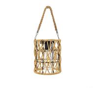 Zeroupshop Lampe solaire de jardin à LED en rotin tissé à la main pour terrasse, cour, décoration à suspendre, cadre en métal résistant aux intempéries, poignée portable, 20 x 17,5 x 17,5 cm